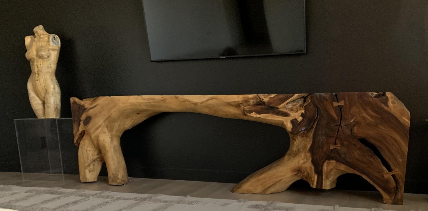 Monumental Free Form Acacia Console Table In the Style of George Nakashima