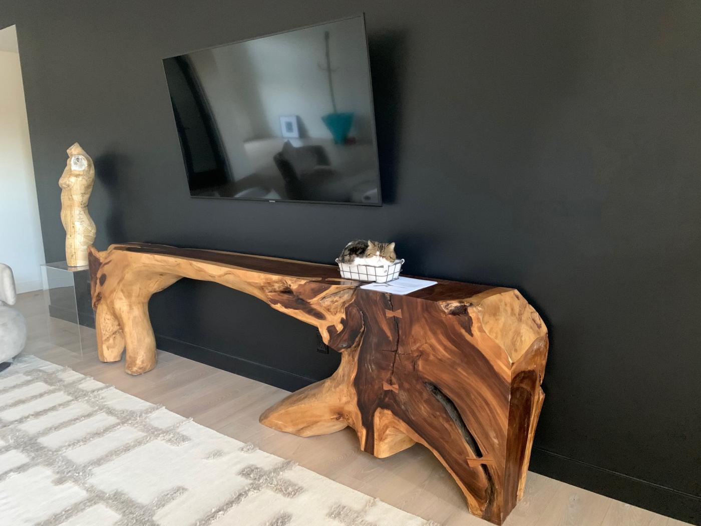 Monumental Free Form Acacia Console Table In the Style of George Nakashima