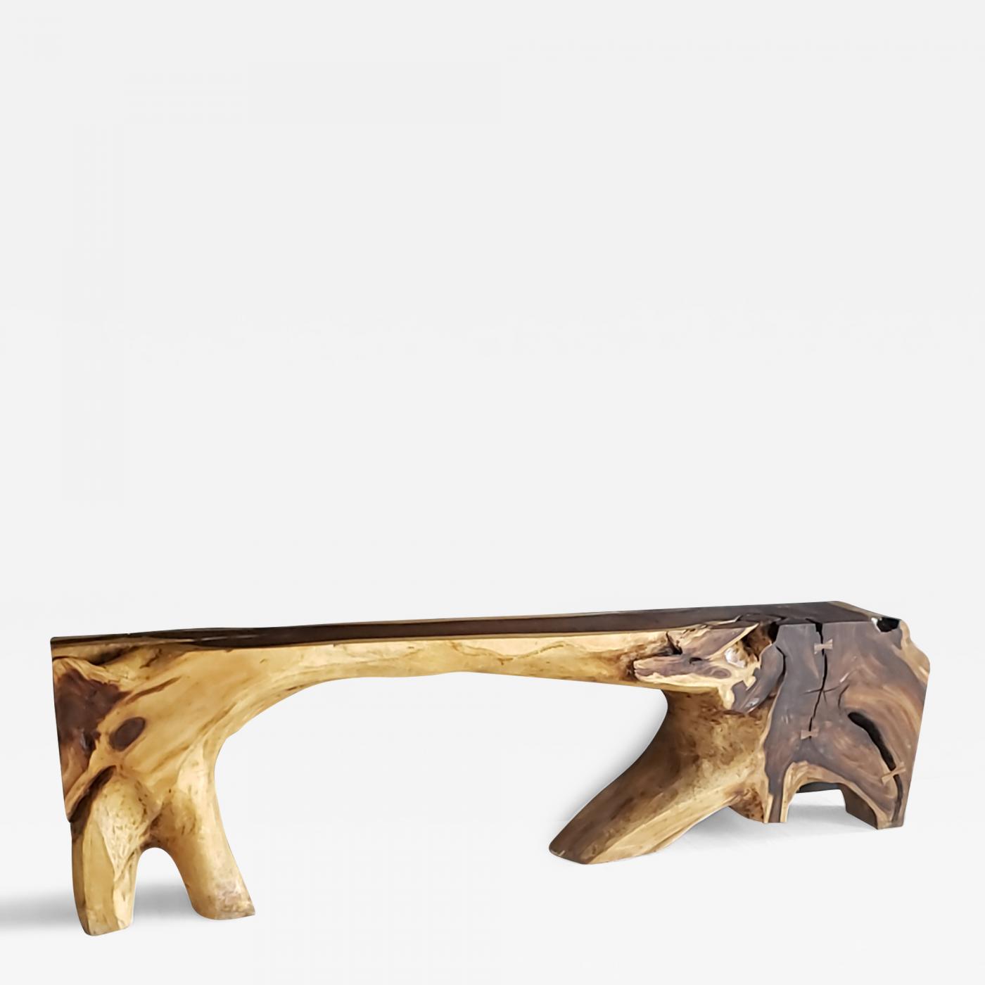 Monumental Free Form Acacia Console Table In the Style of George Nakashima