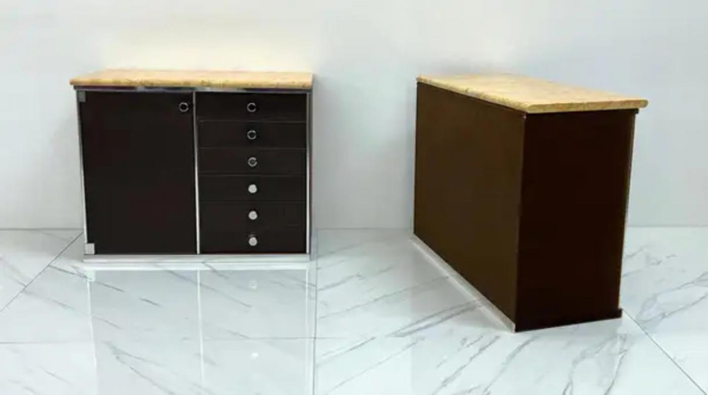 Guido Faleschini for Mariani Leather and Suede Wrapped Marble Topped Cabinets
