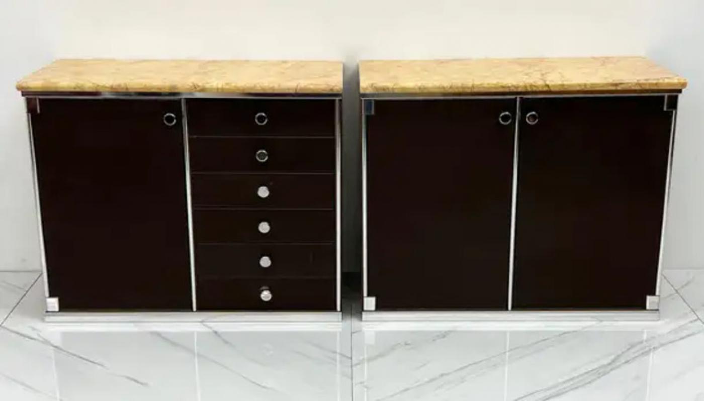 Guido Faleschini for Mariani Leather and Suede Wrapped Marble Topped Cabinets
