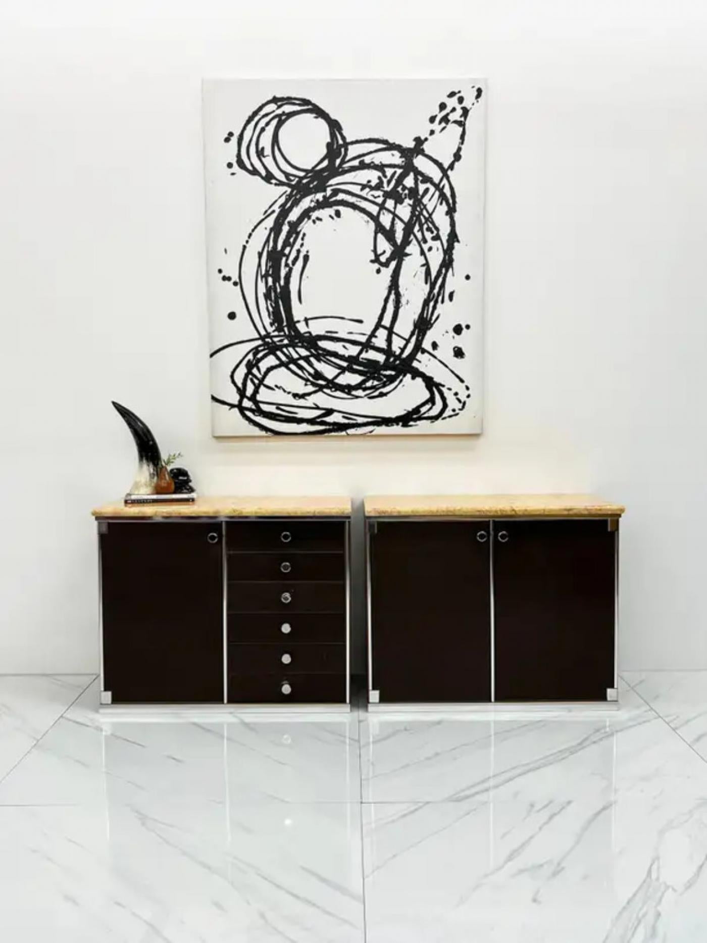 Guido Faleschini for Mariani Leather and Suede Wrapped Marble Topped Cabinets