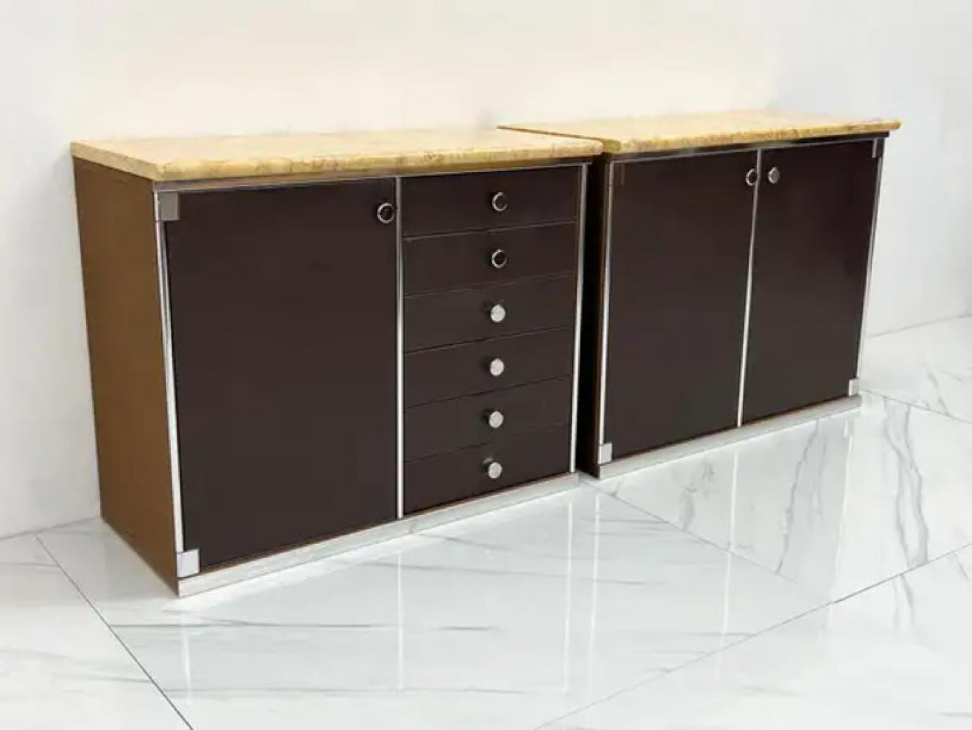 Guido Faleschini for Mariani Leather and Suede Wrapped Marble Topped Cabinets