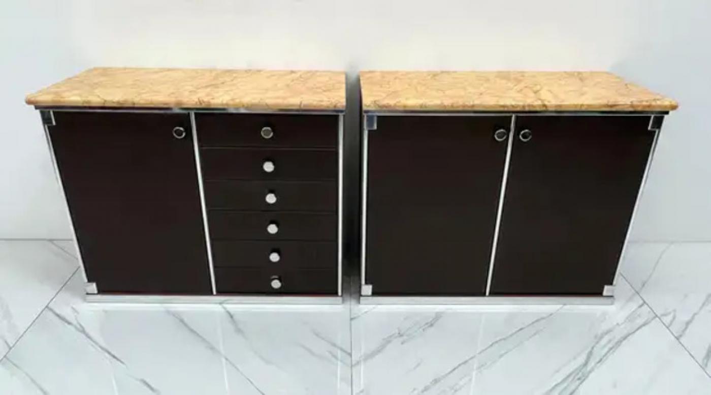 Guido Faleschini for Mariani Leather and Suede Wrapped Marble Topped Cabinets