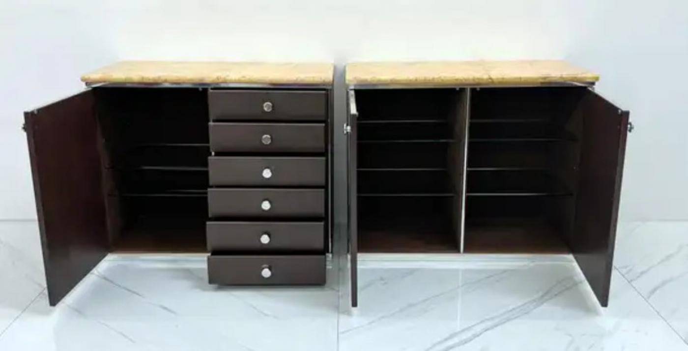 Guido Faleschini for Mariani Leather and Suede Wrapped Marble Topped Cabinets