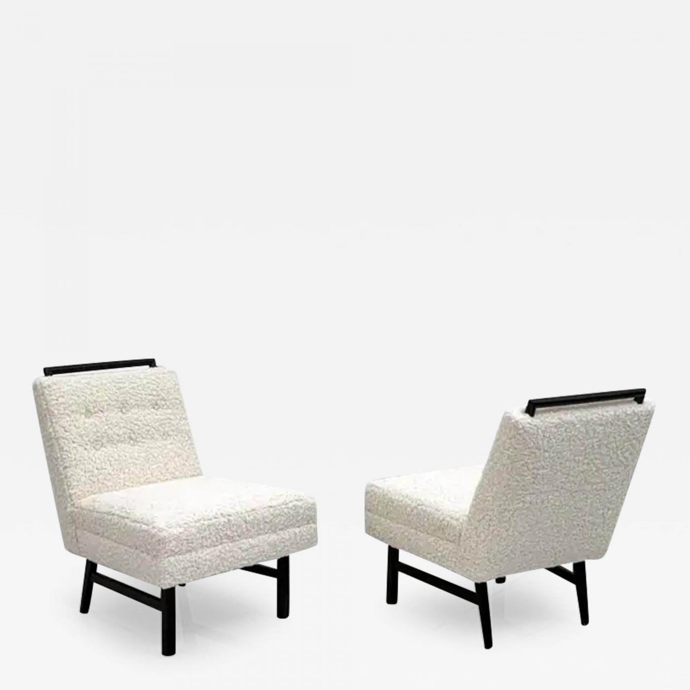 1950s Harvey Probber Style Ebonized Slipper Lounge Chairs in Heavy Boucle