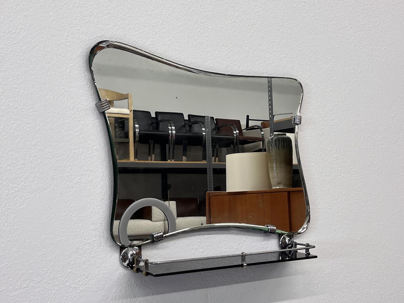 Italian Modern Asymmetrical Mirror With Shelf