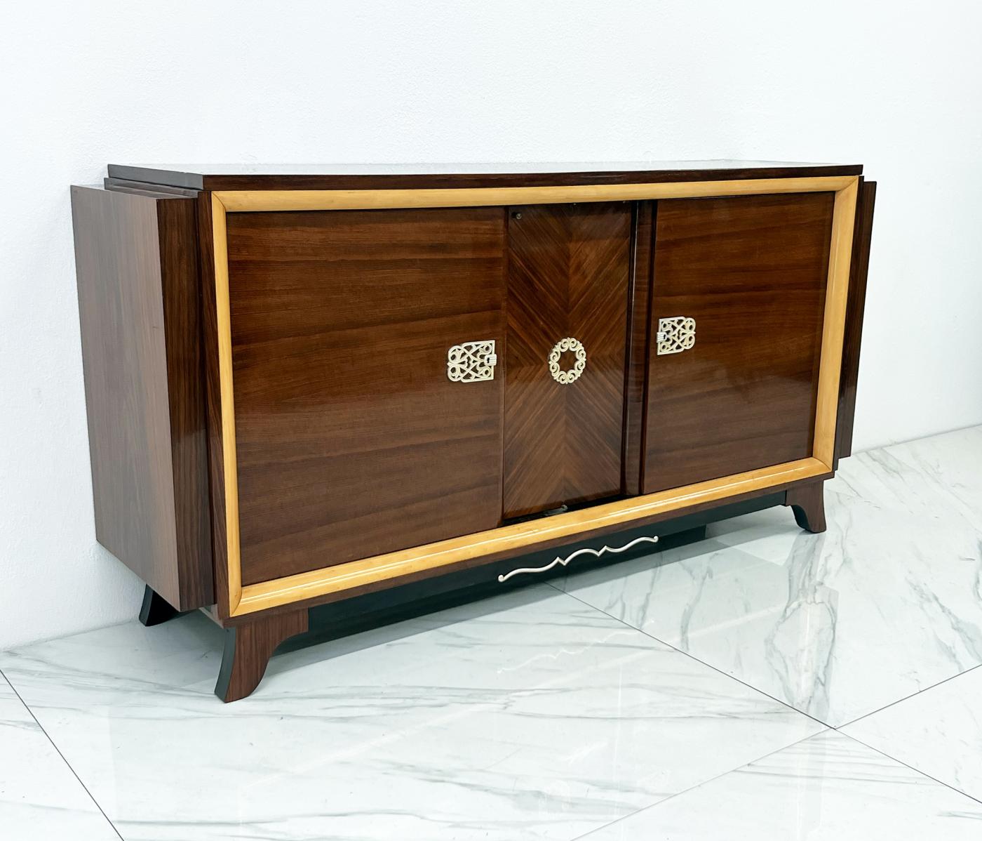French Art Deco Rosewood Sideboard With Bar, 1940's