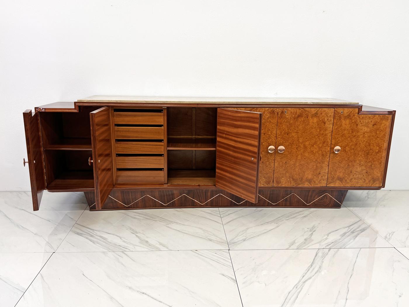 Monumental 119" Long French Art Deco Credenza Style of Jules Leleu