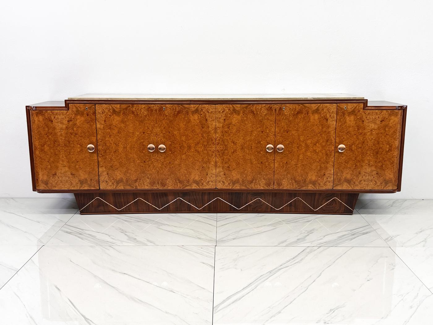 Monumental 119" Long French Art Deco Credenza Style of Jules Leleu