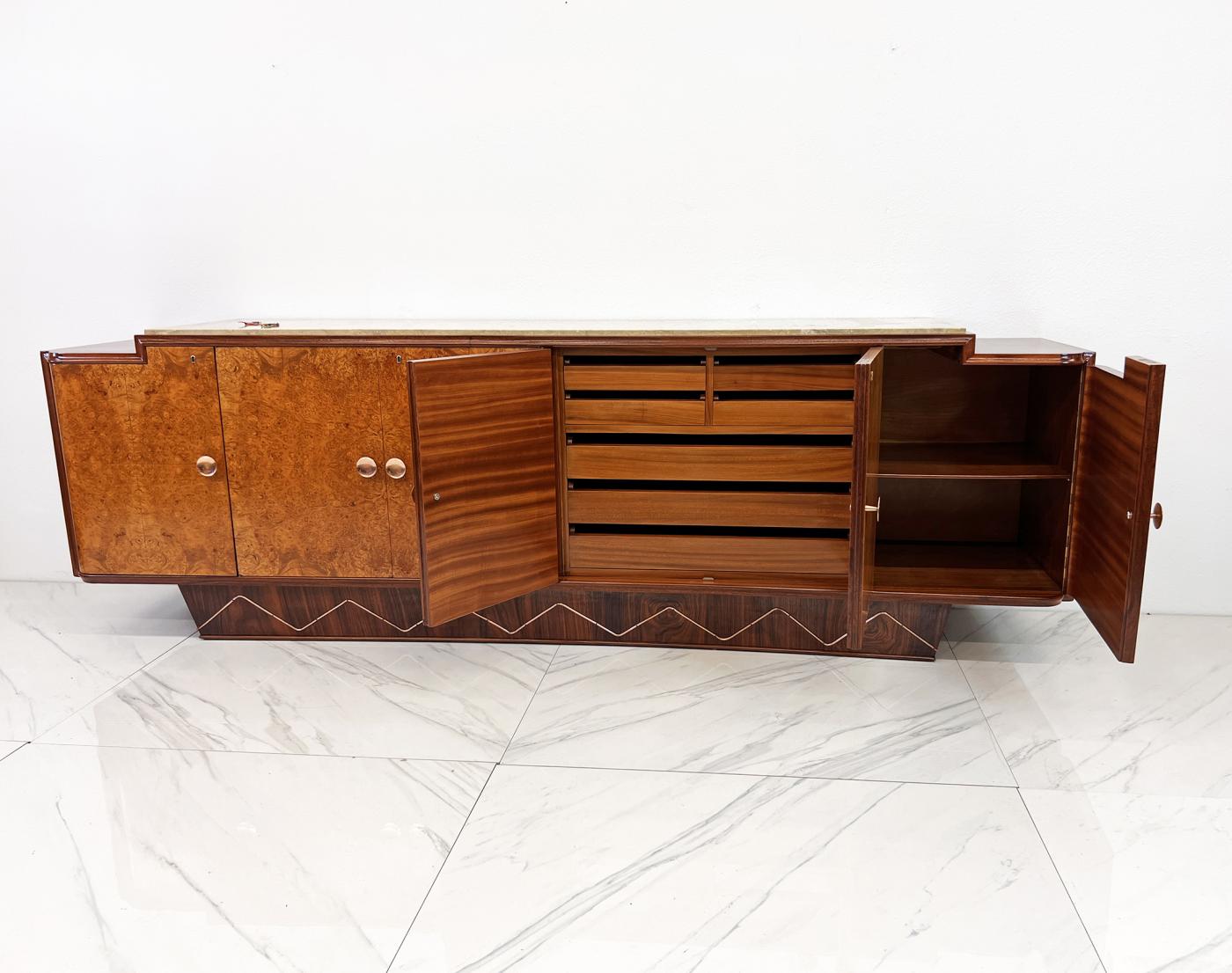 Monumental 119" Long French Art Deco Credenza Style of Jules Leleu