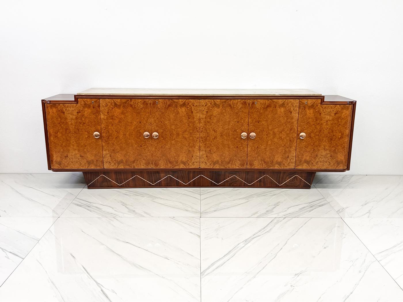 Monumental 119" Long French Art Deco Credenza Style of Jules Leleu