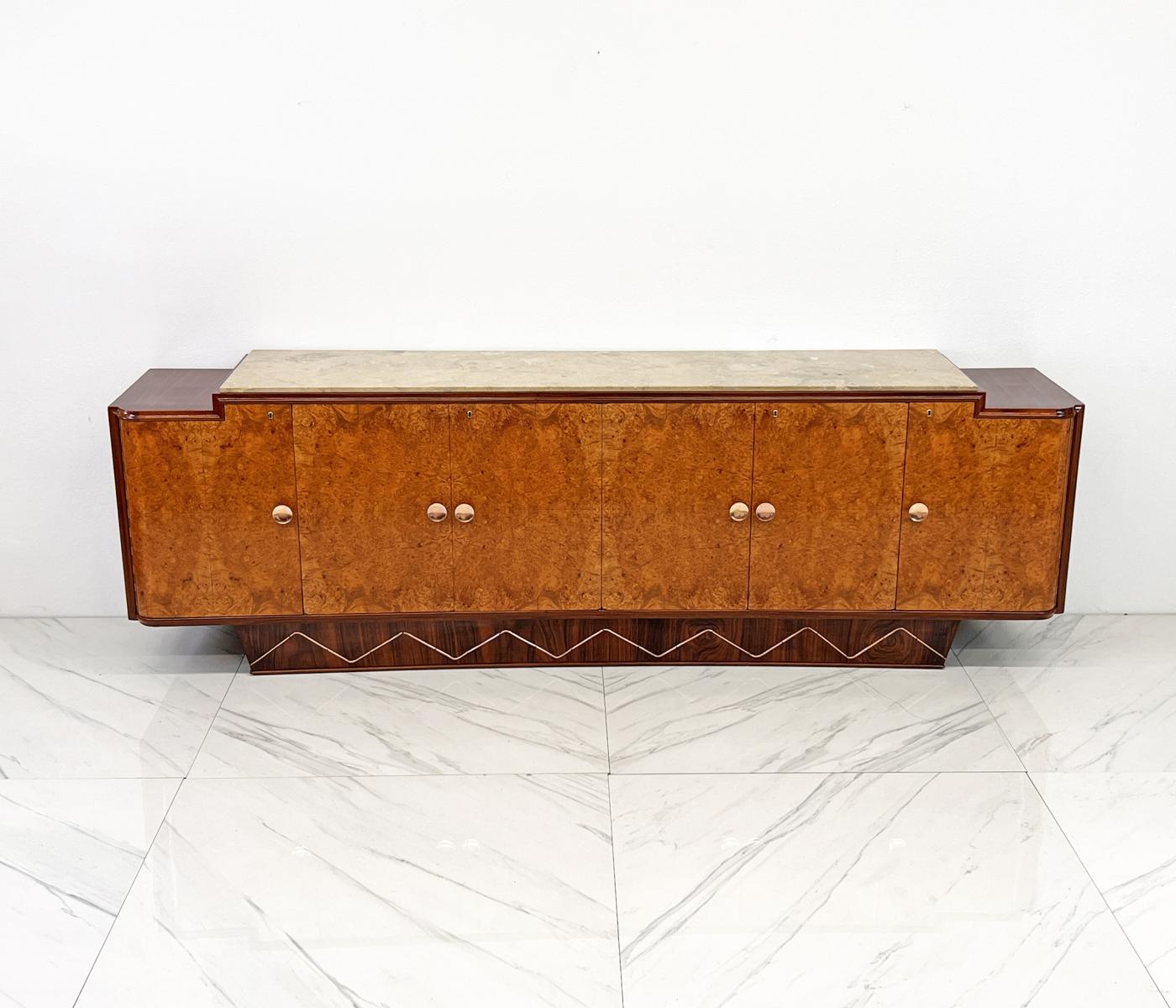 Monumental 119" Long French Art Deco Credenza Style of Jules Leleu