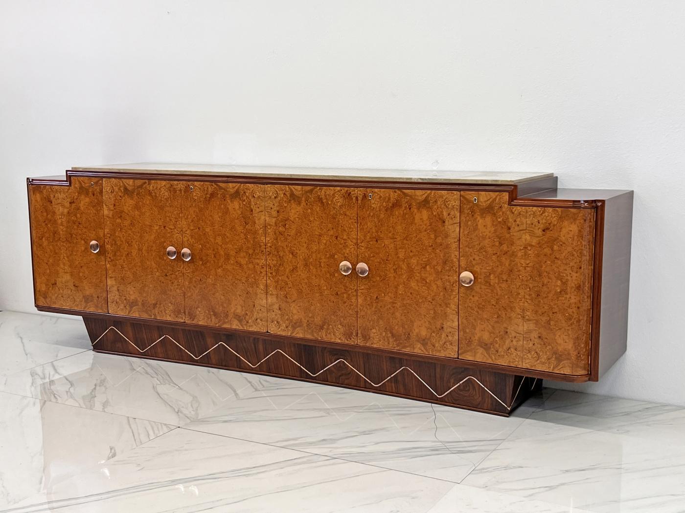 Monumental 119" Long French Art Deco Credenza Style of Jules Leleu