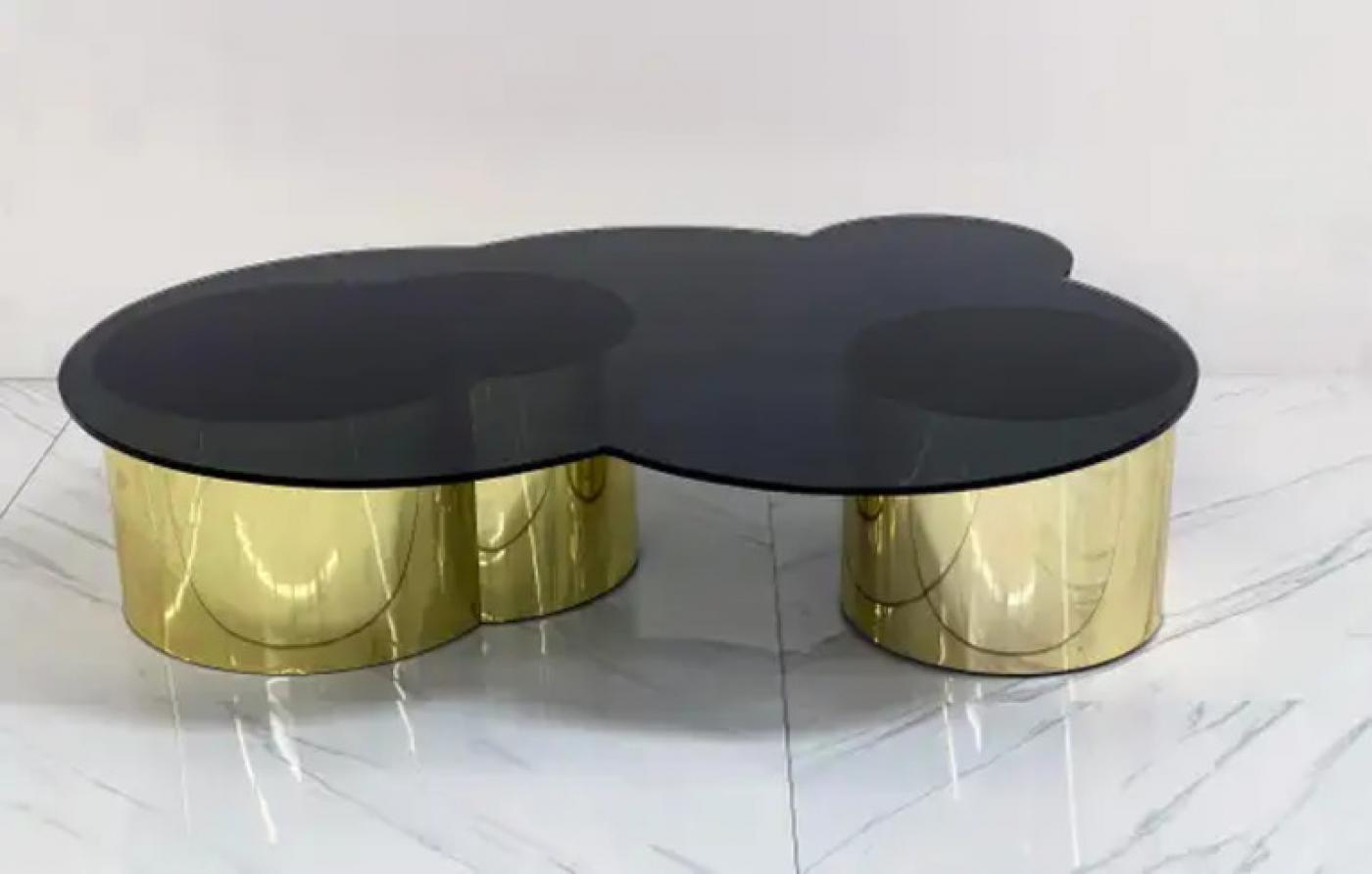 Free Form Biomorphic Brass and Glass Coffee Table, 1970's