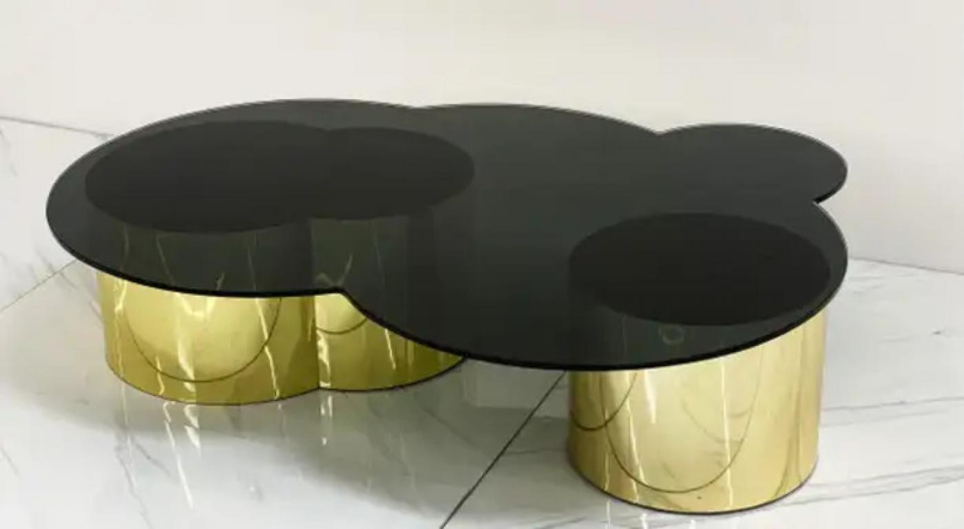 Free Form Biomorphic Brass and Glass Coffee Table, 1970's