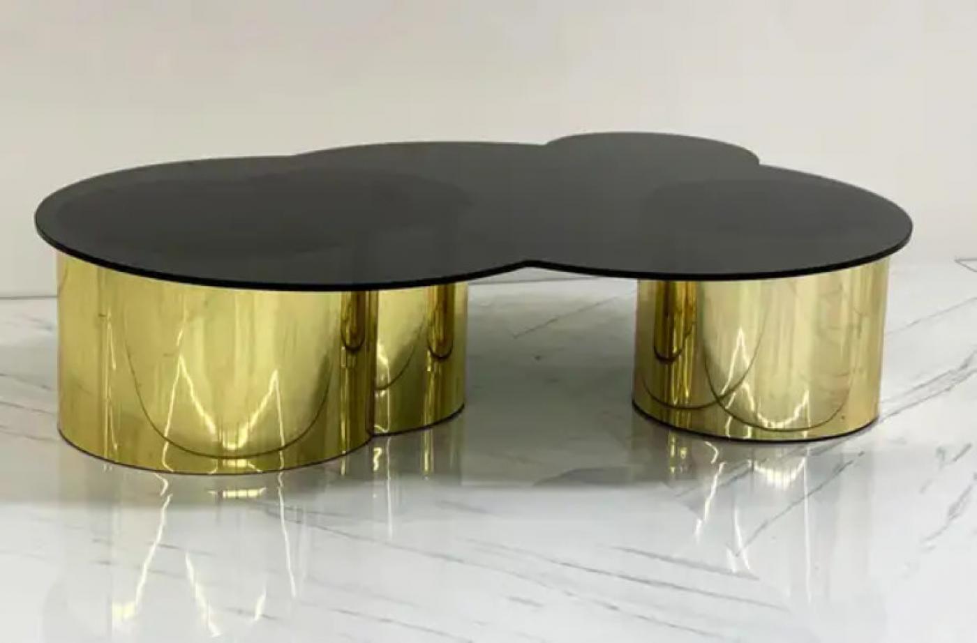 Free Form Biomorphic Brass and Glass Coffee Table, 1970's