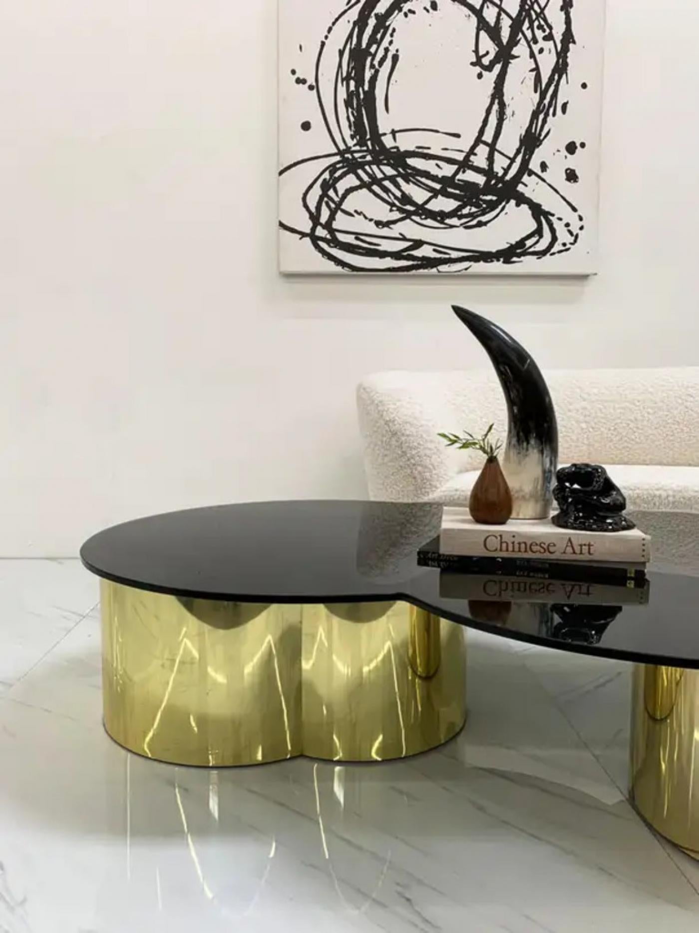 Free Form Biomorphic Brass and Glass Coffee Table, 1970's