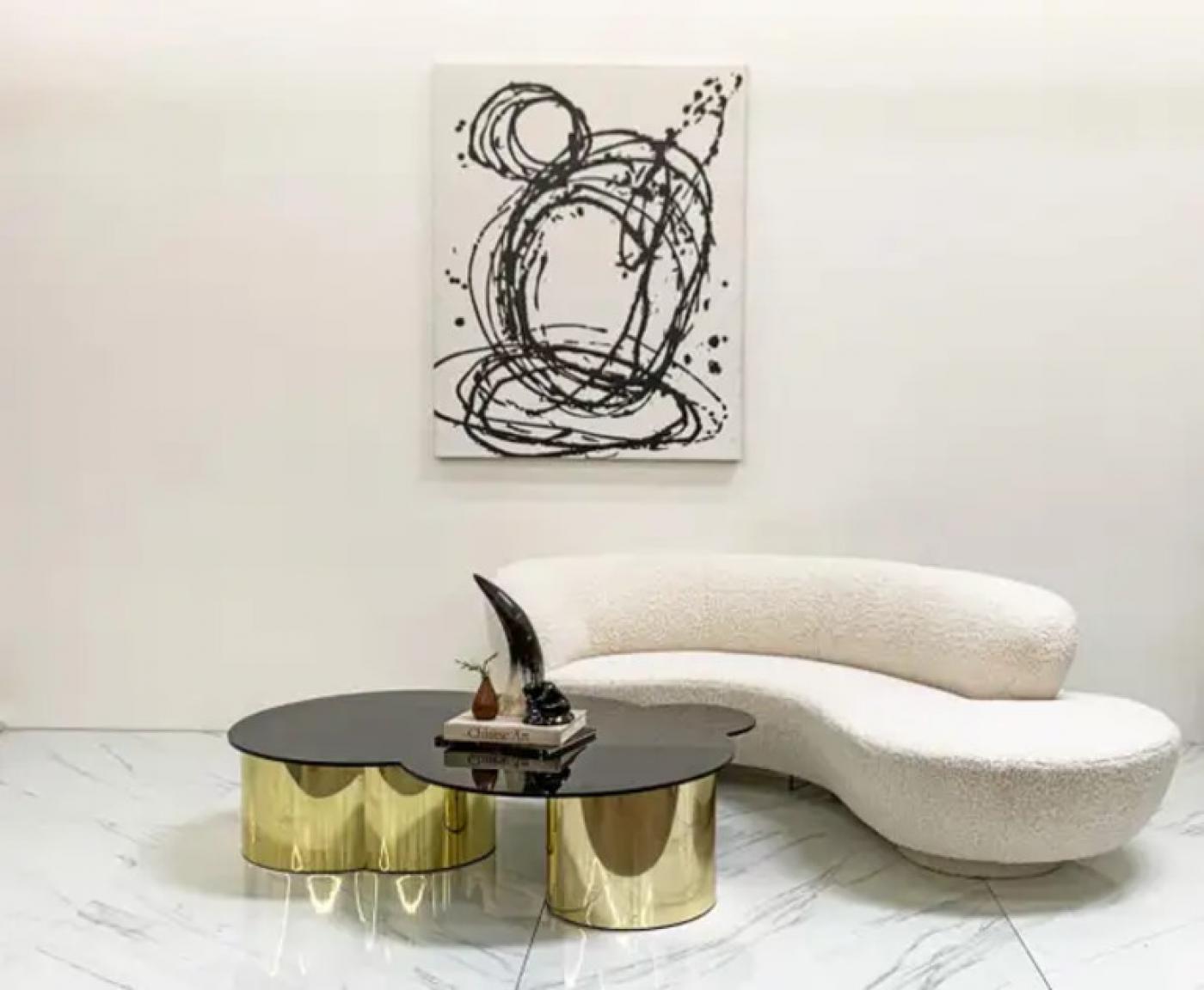 Free Form Biomorphic Brass and Glass Coffee Table, 1970's