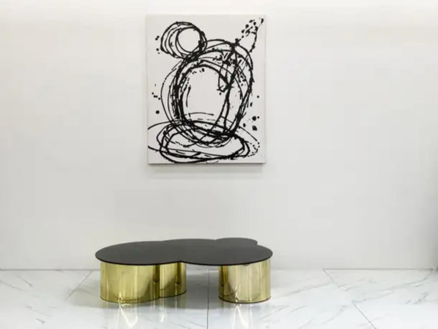 Free Form Biomorphic Brass and Glass Coffee Table, 1970's