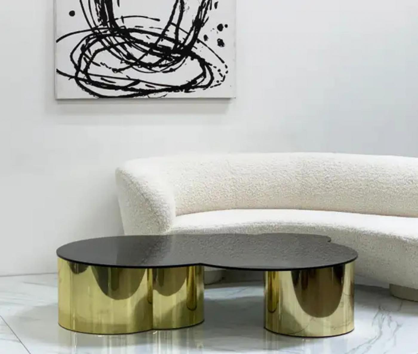 Free Form Biomorphic Brass and Glass Coffee Table, 1970's