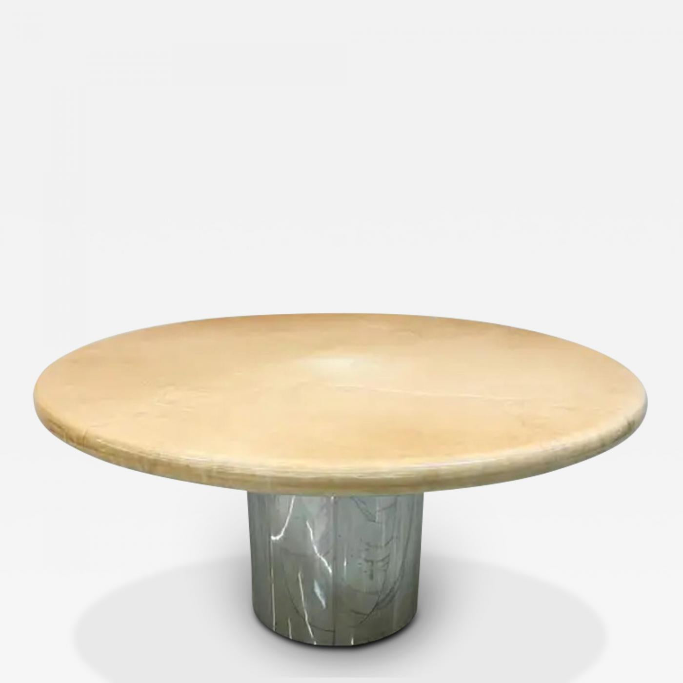 Karl Springer Goatskin Dining Table With Custom Chrome Drum Base