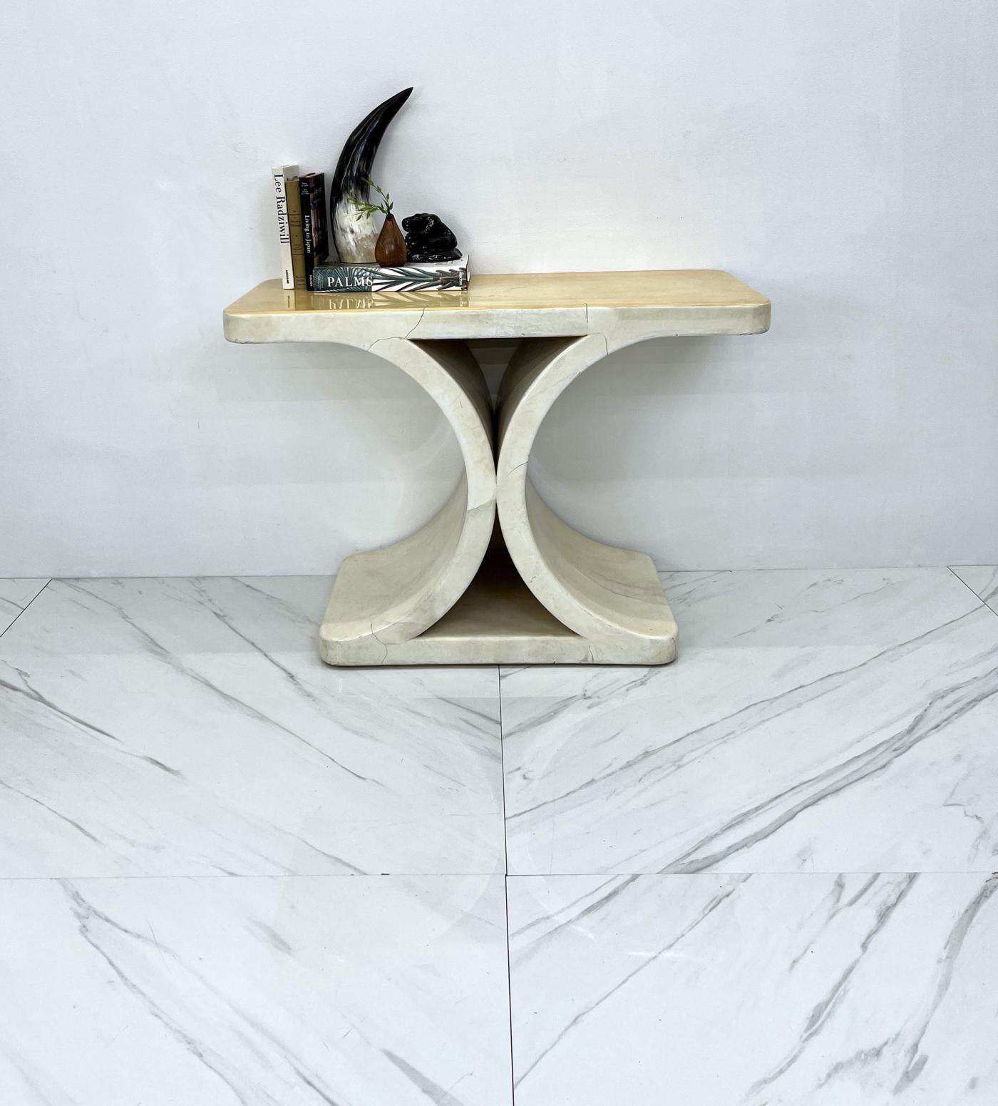 Patinated Karl Springer JMF Goatskin Console Table, Signed, 1970's