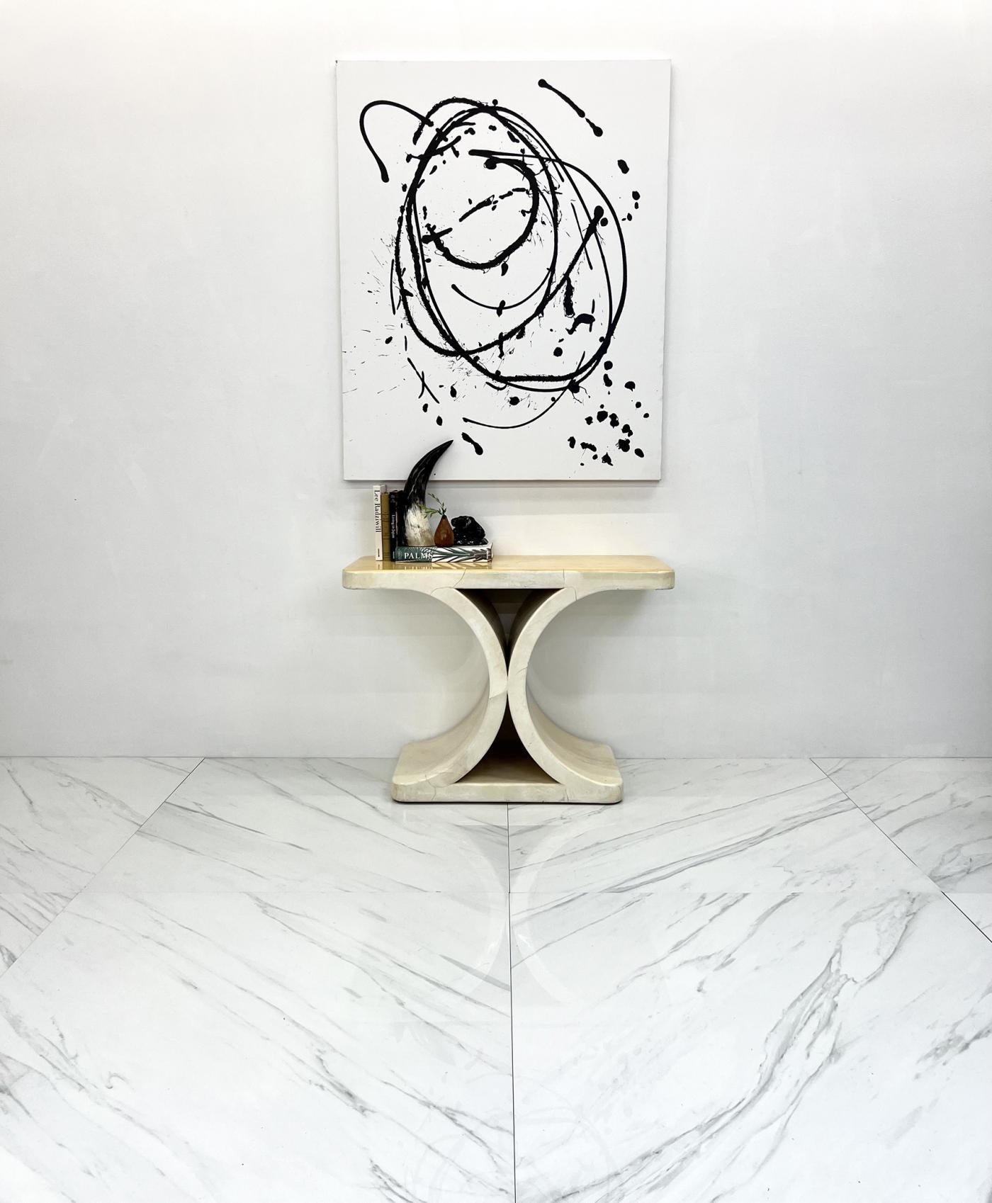 Patinated Karl Springer JMF Goatskin Console Table, Signed, 1970's