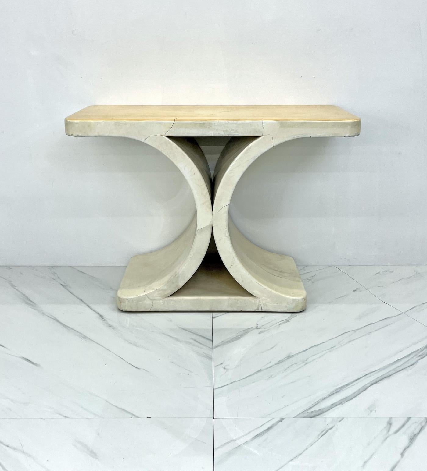 Patinated Karl Springer JMF Goatskin Console Table, Signed, 1970's