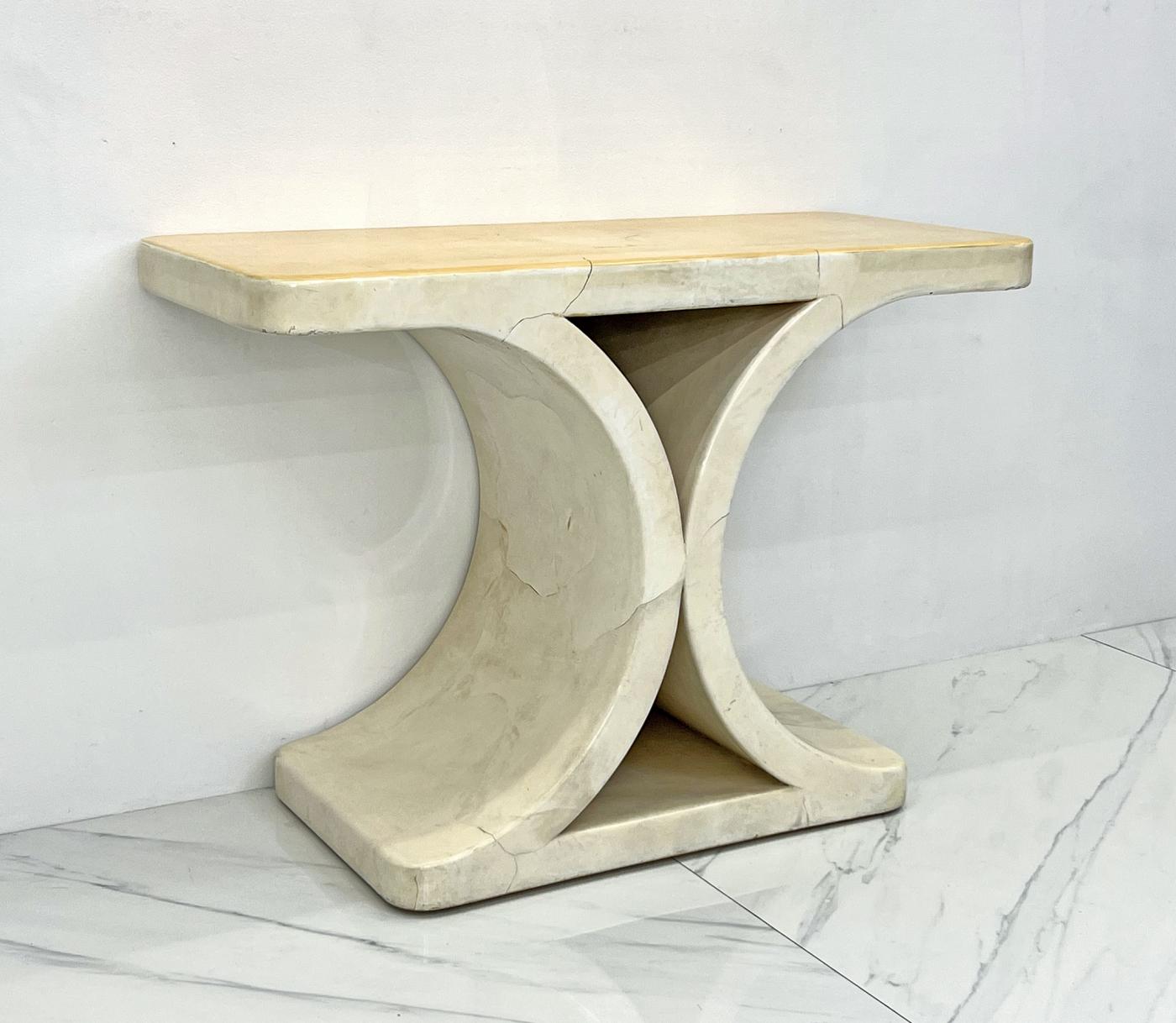 Patinated Karl Springer JMF Goatskin Console Table, Signed, 1970's