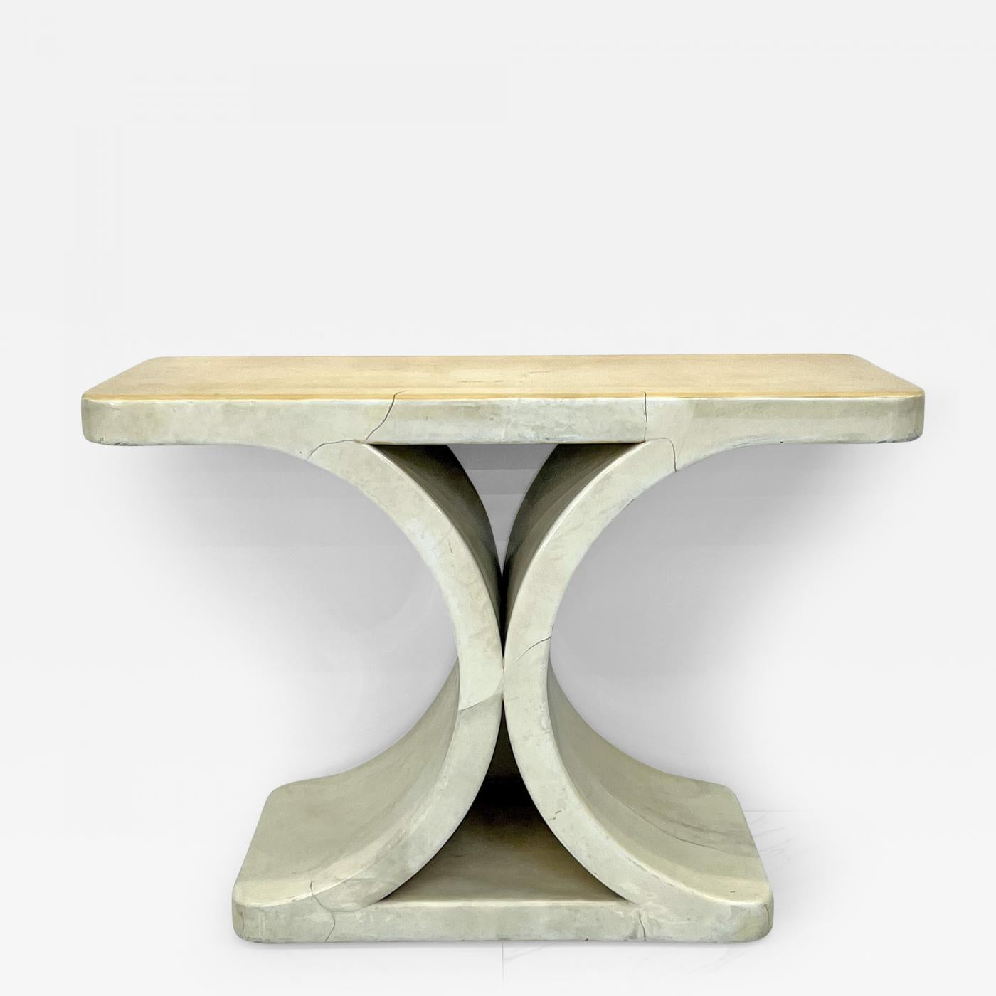 Patinated Karl Springer JMF Goatskin Console Table, Signed, 1970's