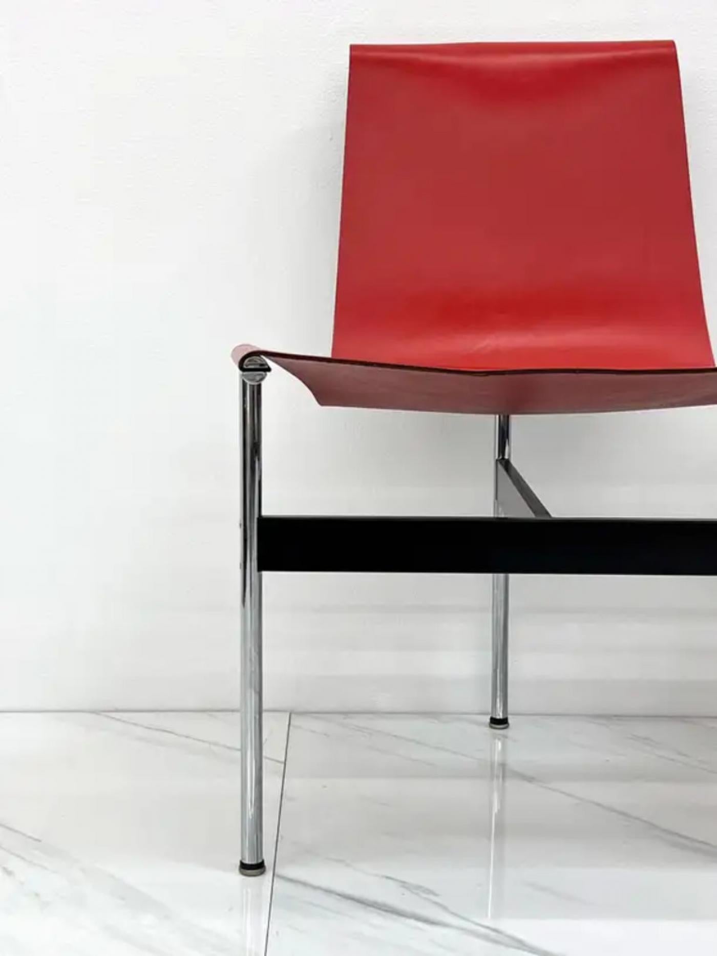 Set of Four Red Leather T Chairs, Katavolos & Littell & Kelley
