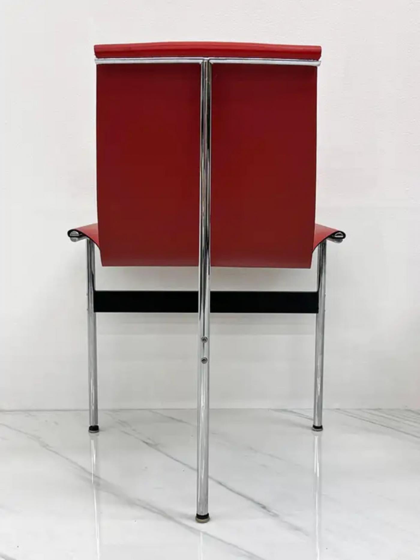 Set of Four Red Leather T Chairs, Katavolos & Littell & Kelley