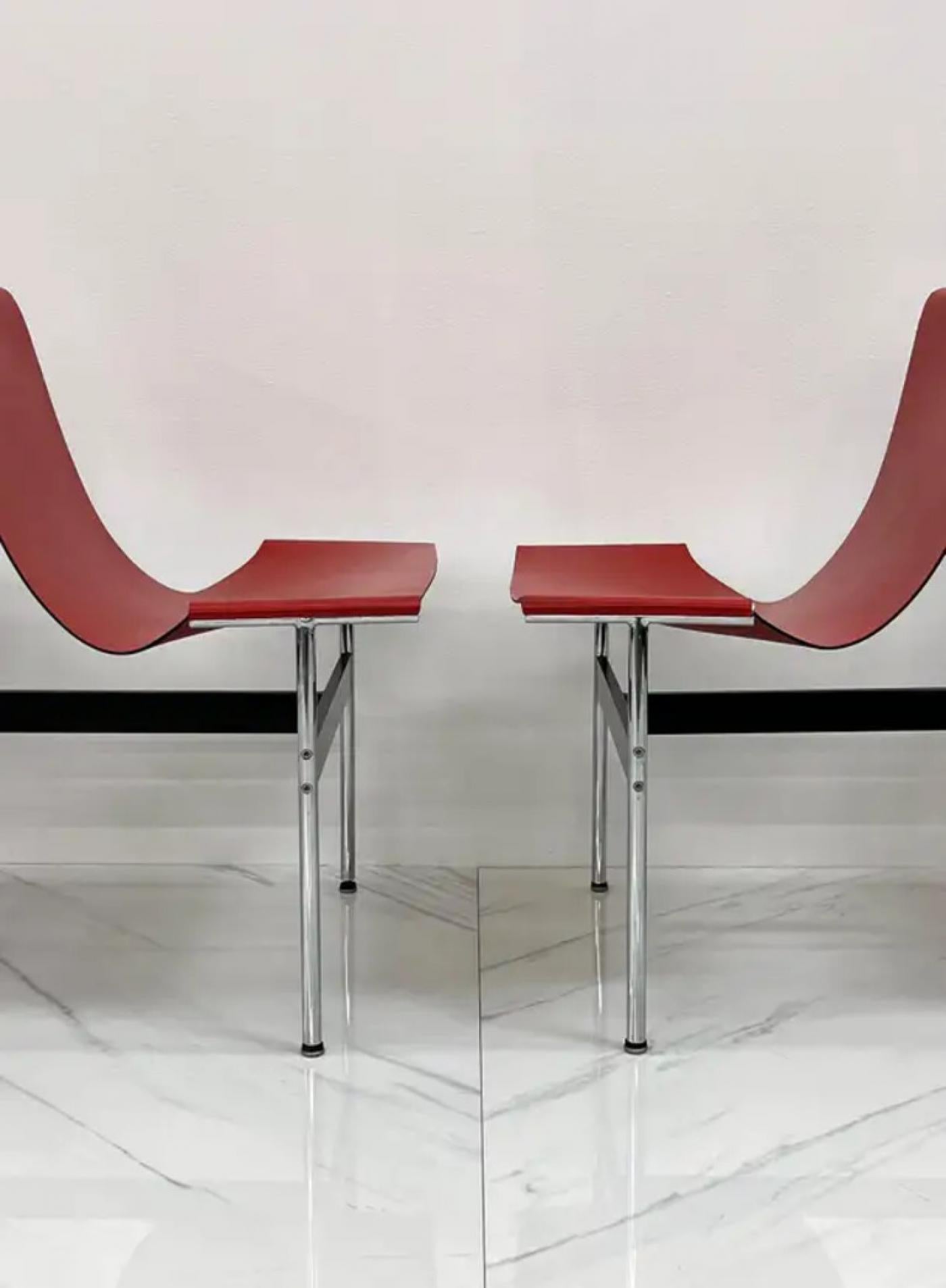 Set of Four Red Leather T Chairs, Katavolos & Littell & Kelley