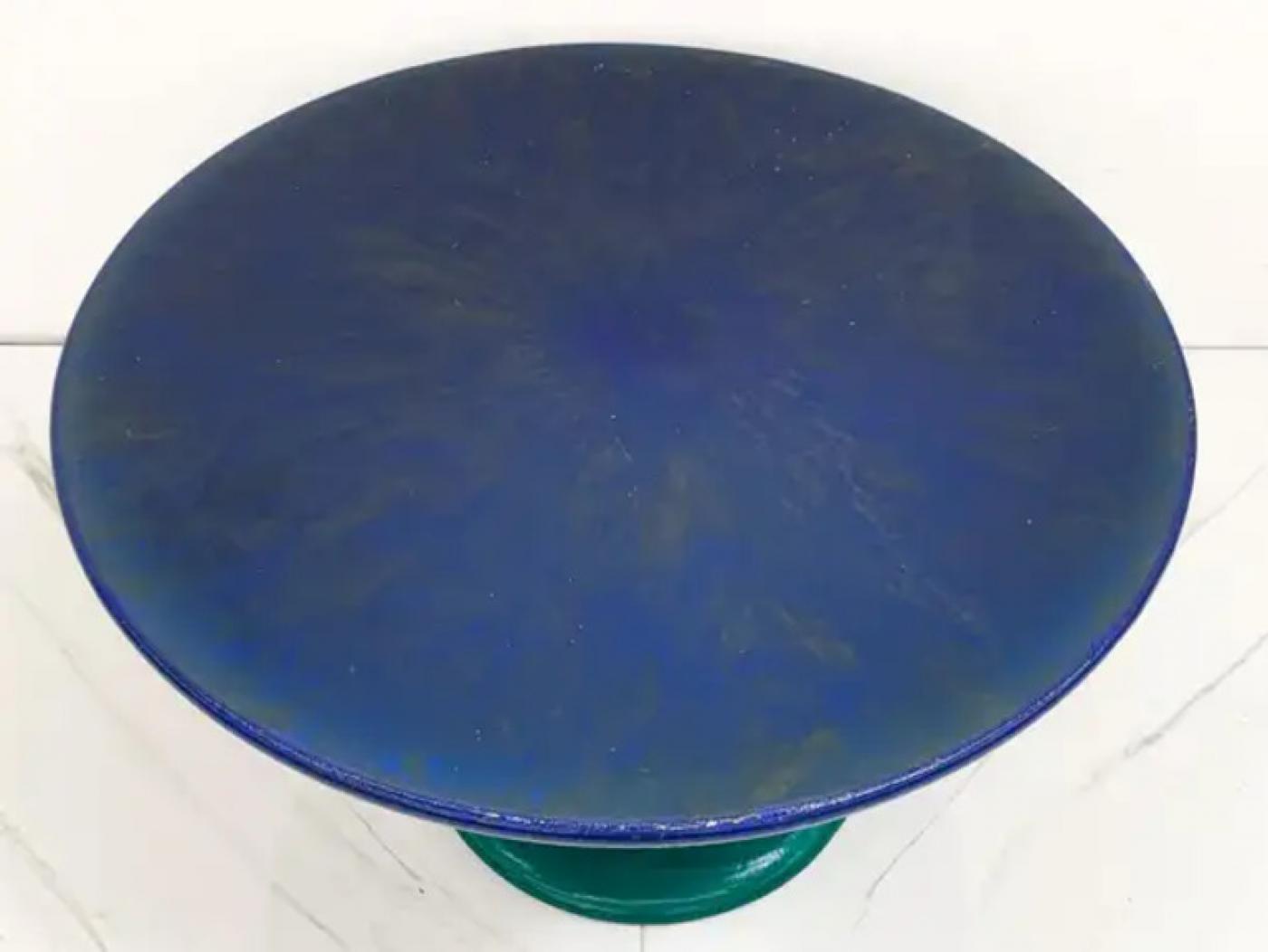 Sunburst Mushroom Table in Green and Blue, Louis Durot, 1990's