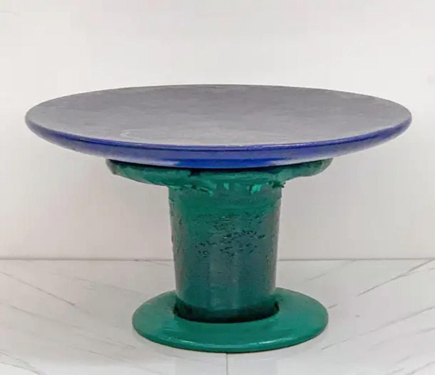 Sunburst Mushroom Table in Green and Blue, Louis Durot, 1990's