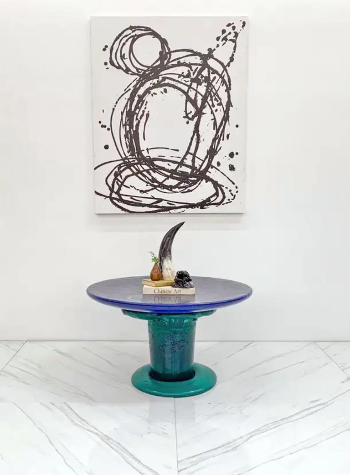 Sunburst Mushroom Table in Green and Blue, Louis Durot, 1990's