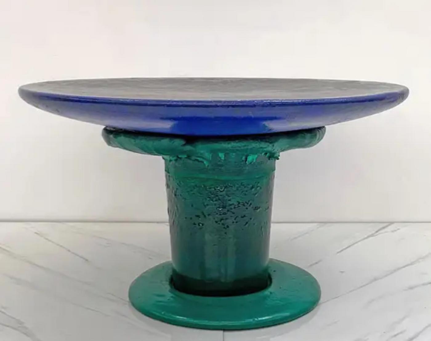 Sunburst Mushroom Table in Green and Blue, Louis Durot, 1990's