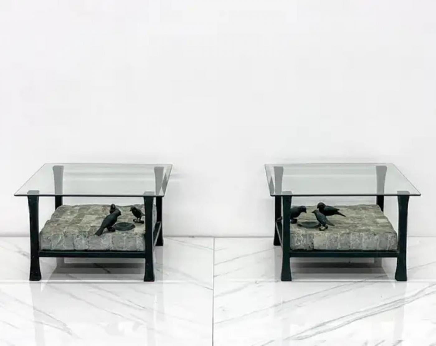 Maitland Smith Marble and Bronze Sculptural Side / Accent Tables, a Pair