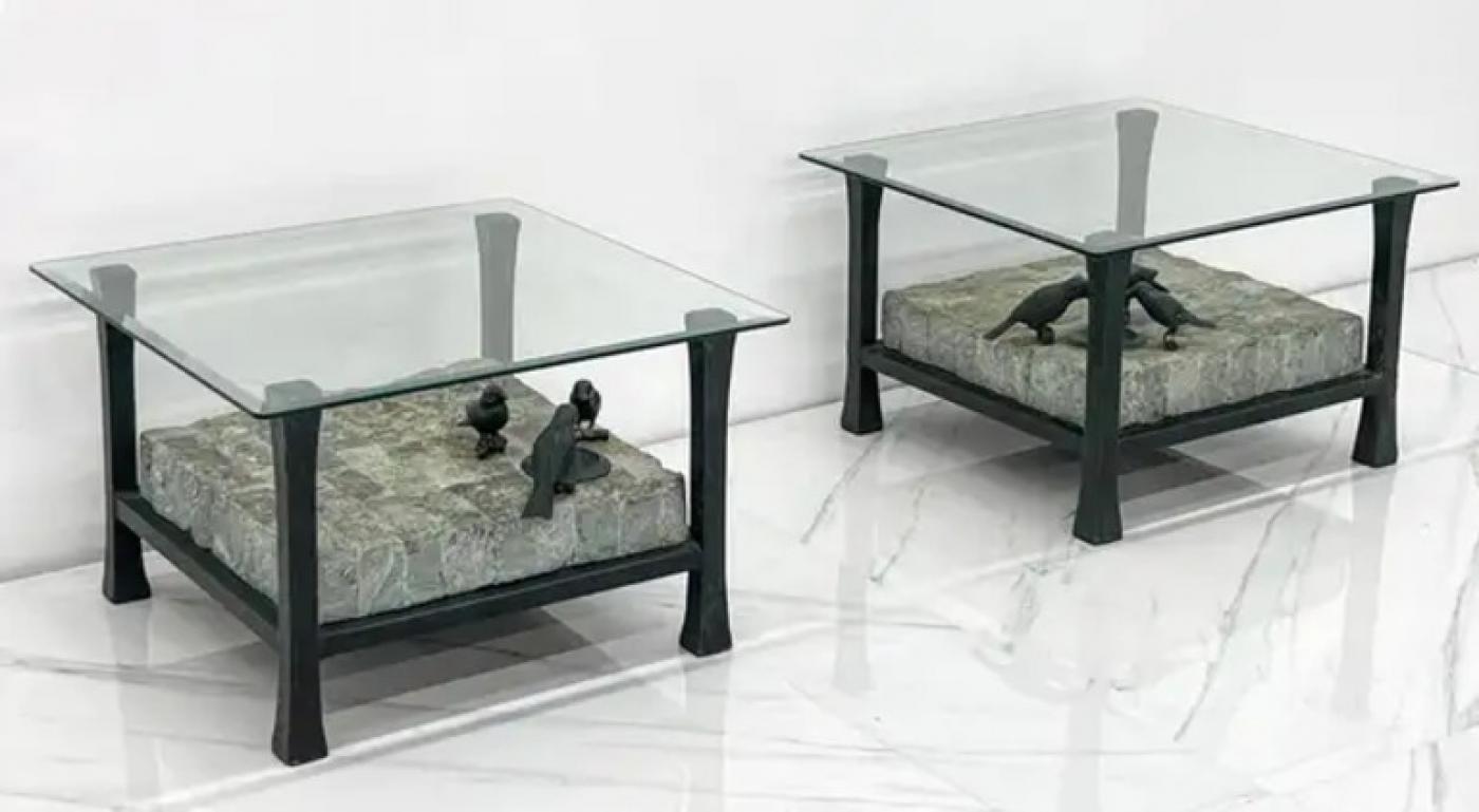 Maitland Smith Marble and Bronze Sculptural Side / Accent Tables, a Pair