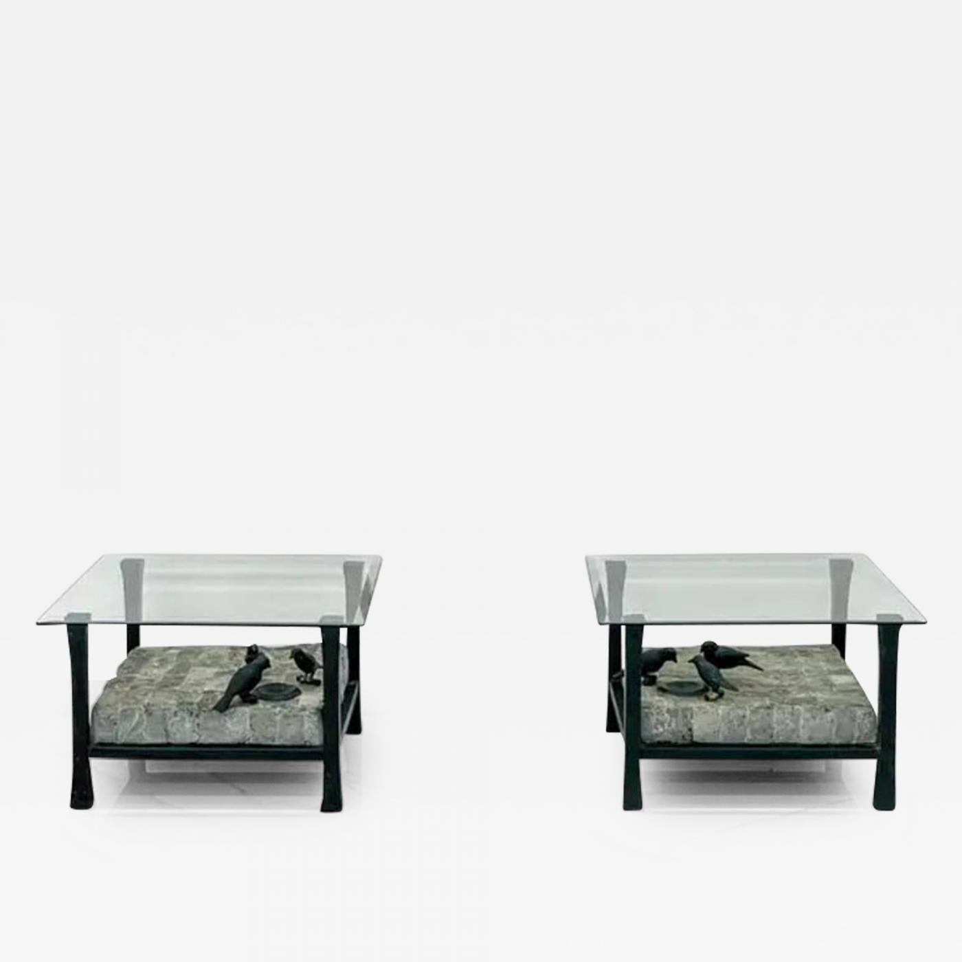 Maitland Smith Marble and Bronze Sculptural Side / Accent Tables, a Pair