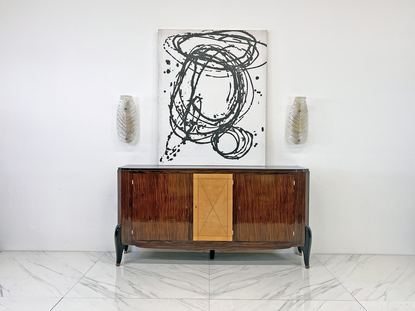 French Art Deco Leather & Macassar Ebony sideboard by Maurice Rinck 1940's