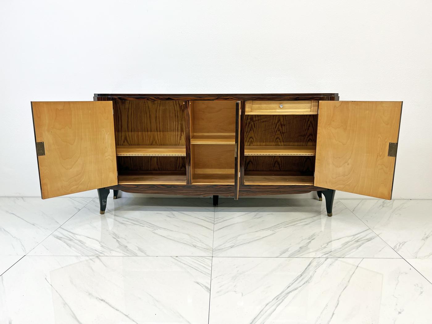 French Art Deco Leather & Macassar Ebony sideboard by Maurice Rinck 1940's