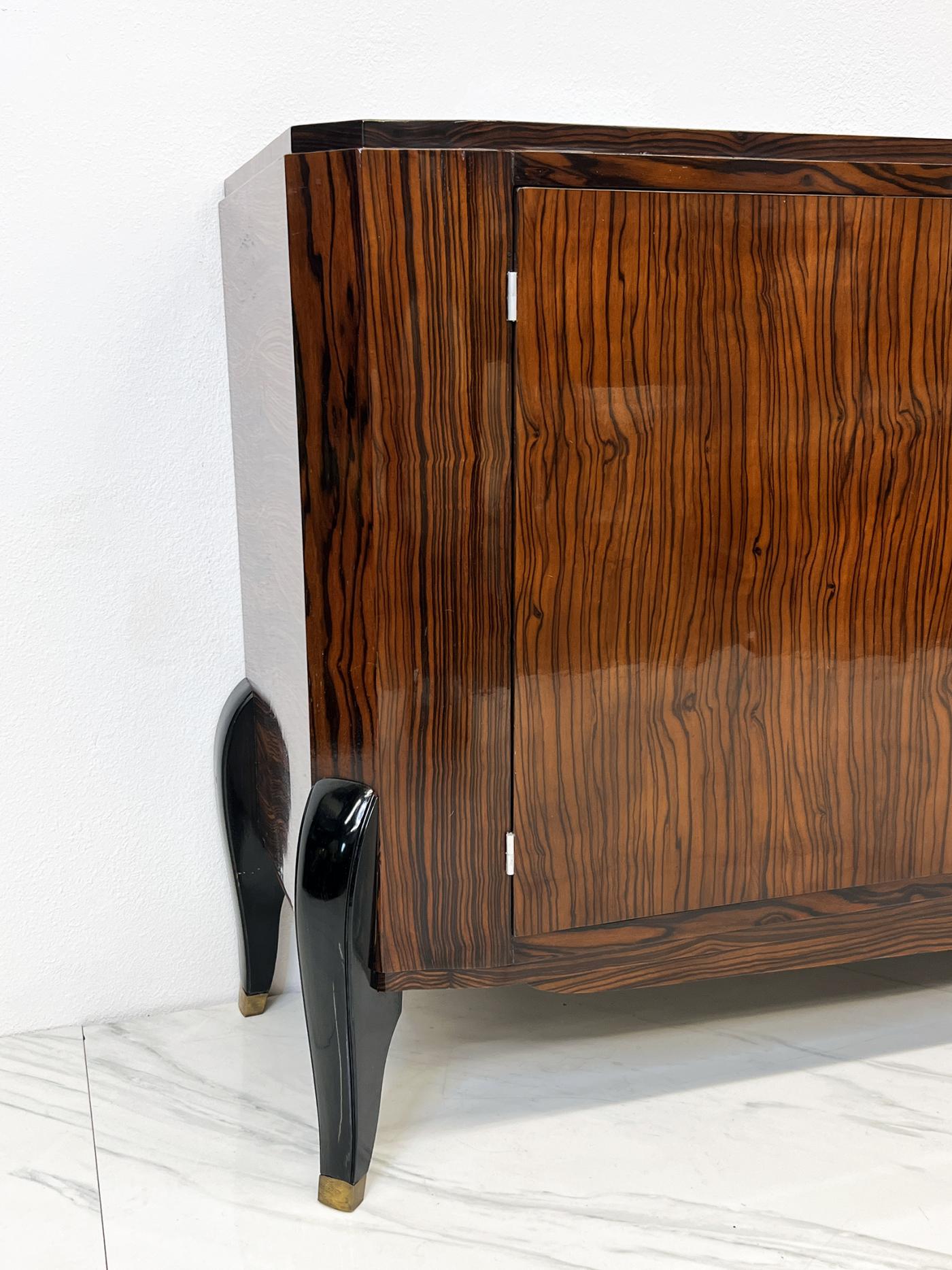 French Art Deco Leather & Macassar Ebony sideboard by Maurice Rinck 1940's