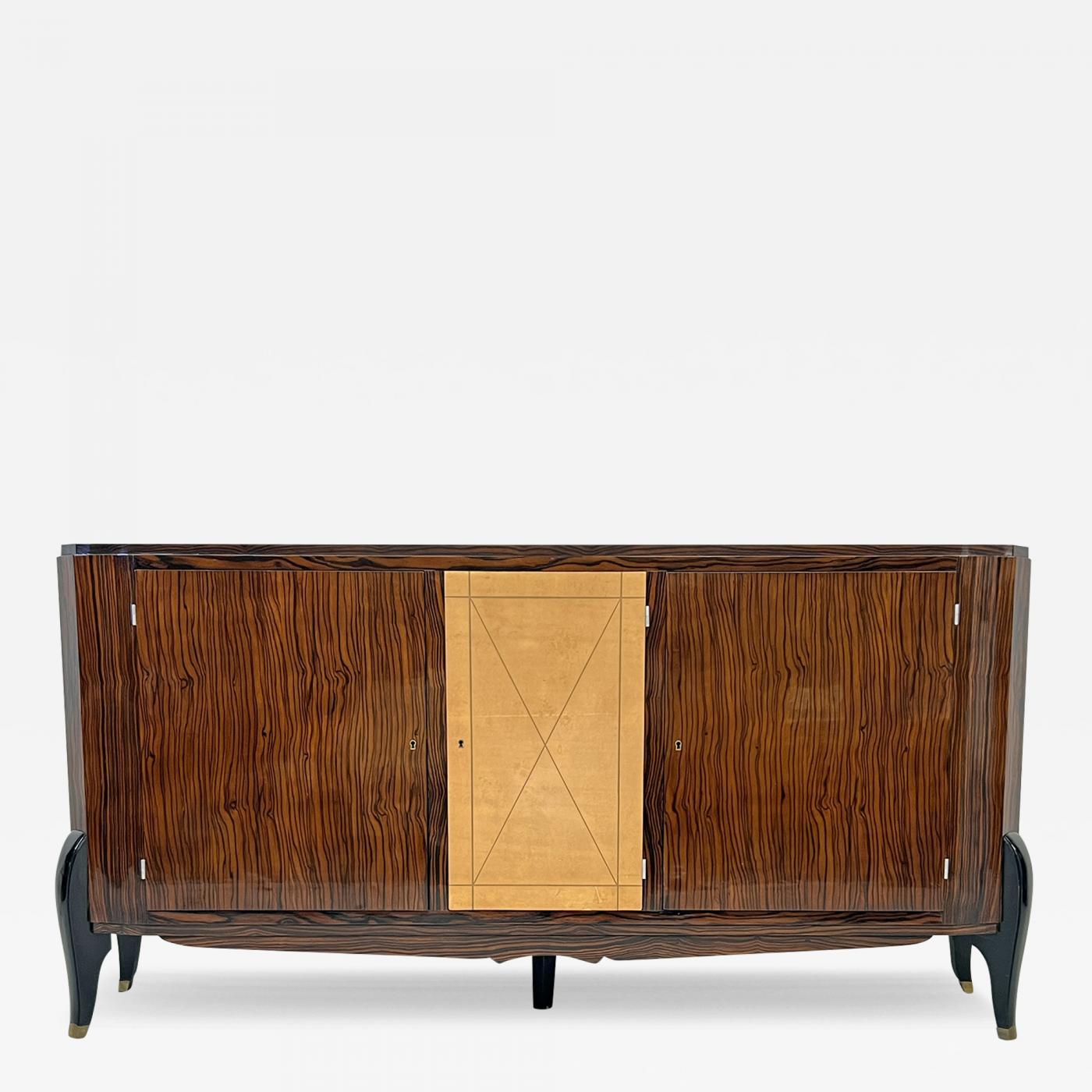 French Art Deco Leather & Macassar Ebony sideboard by Maurice Rinck 1940's