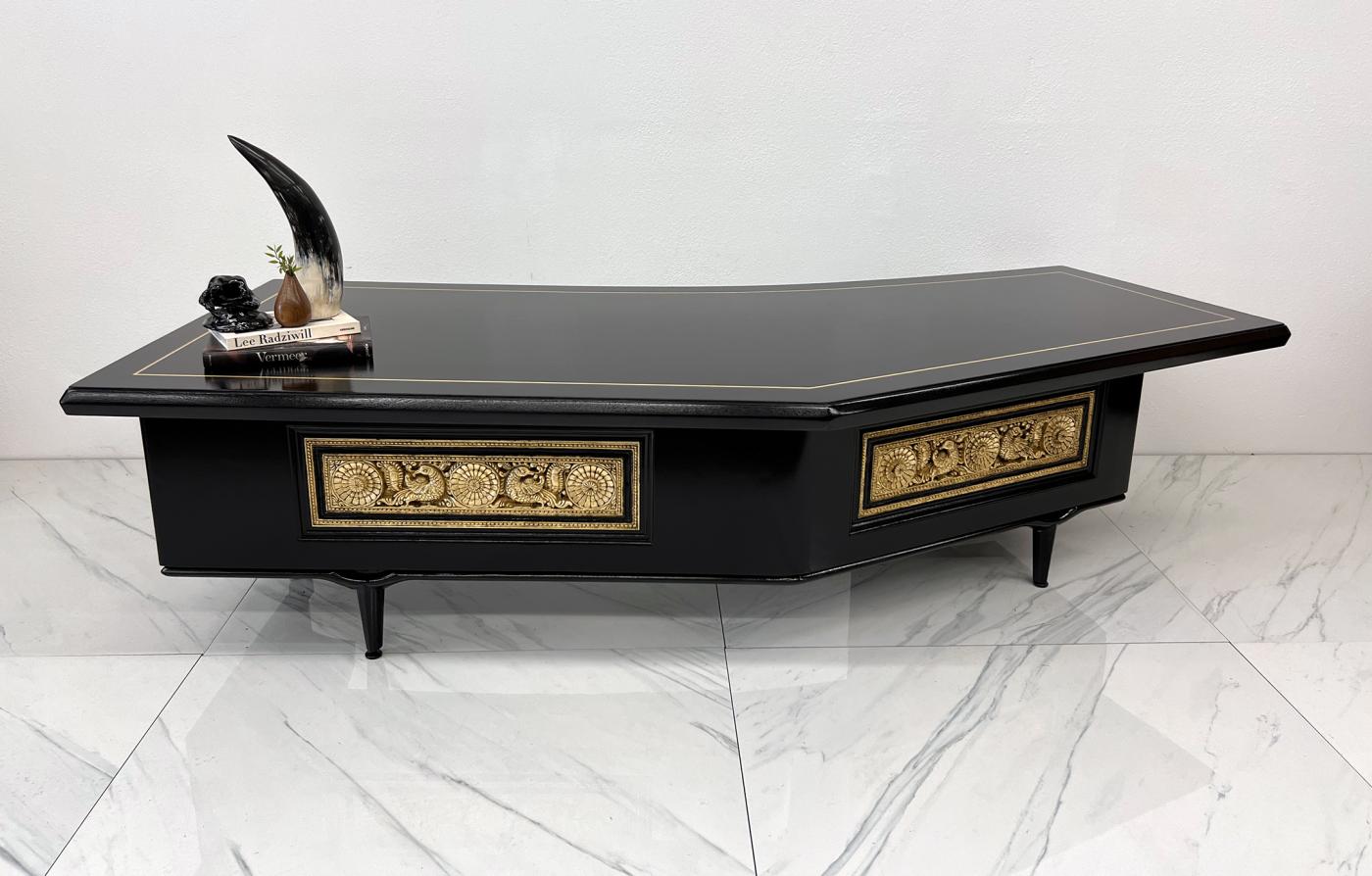 Monumental Monteverdi Young Boomerang Desk, Gilded and Ebonized, 1960's