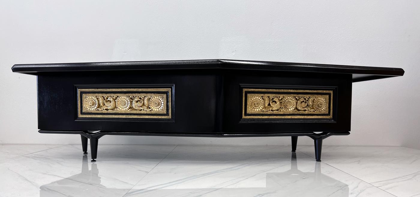 Monumental Monteverdi Young Boomerang Desk, Gilded and Ebonized, 1960's