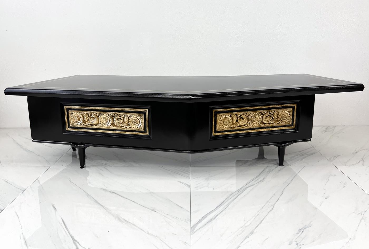 Monumental Monteverdi Young Boomerang Desk, Gilded and Ebonized, 1960's