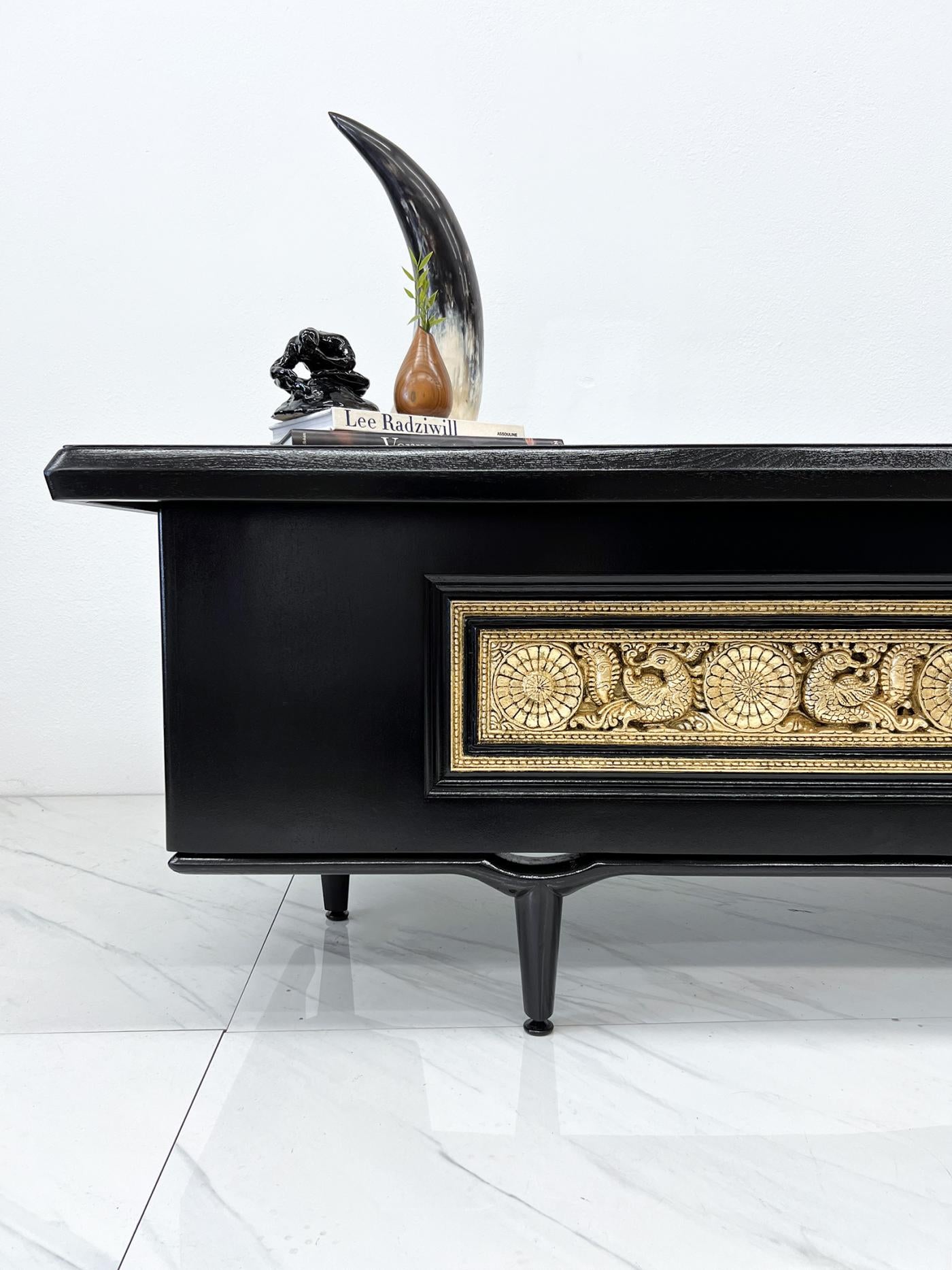 Monumental Monteverdi Young Boomerang Desk, Gilded and Ebonized, 1960's