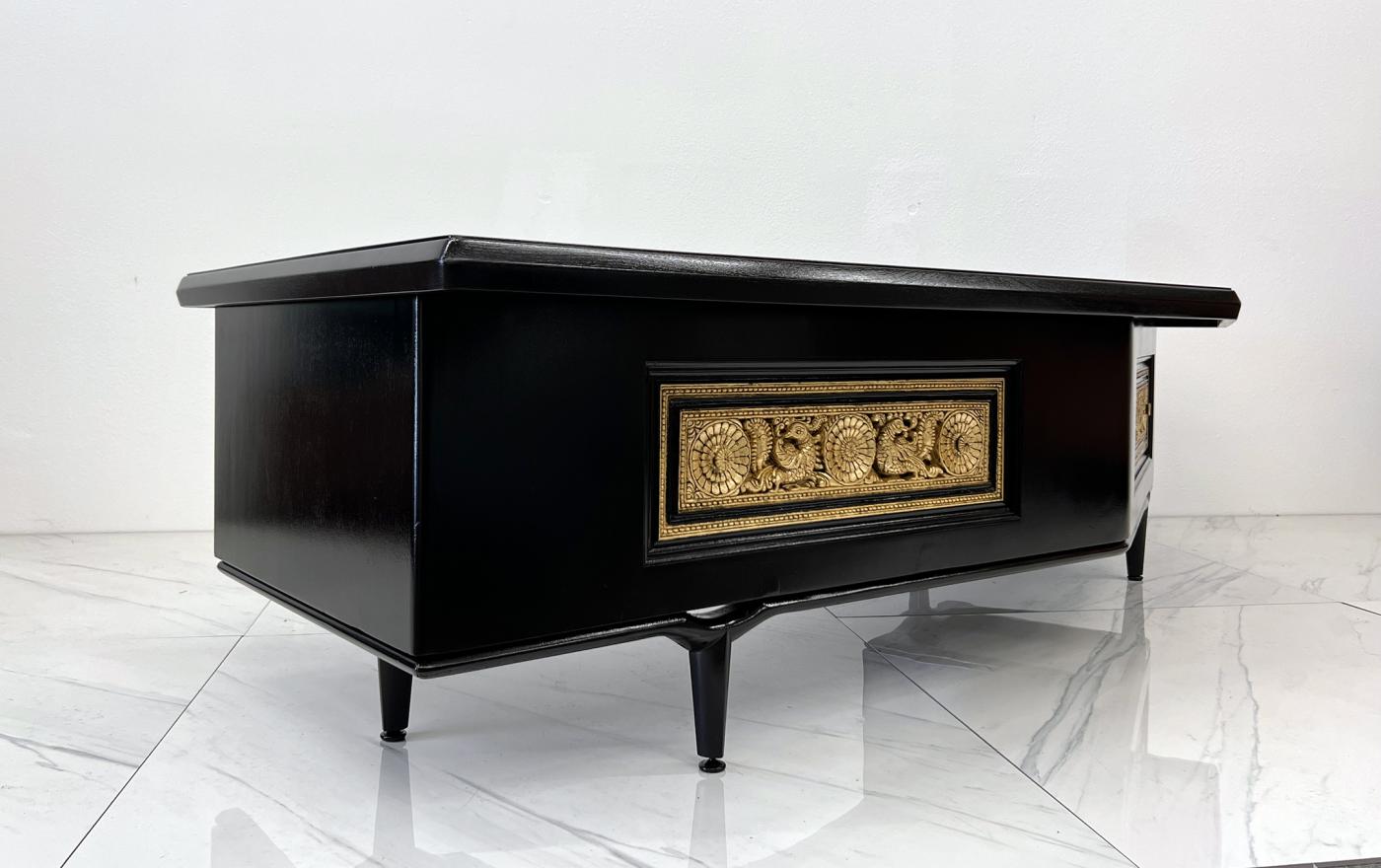 Monumental Monteverdi Young Boomerang Desk, Gilded and Ebonized, 1960's